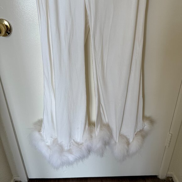 Sleeper White Boudoir Wide Leg Feather Hem Pajama Pants XS/S - Picture 4 of 9